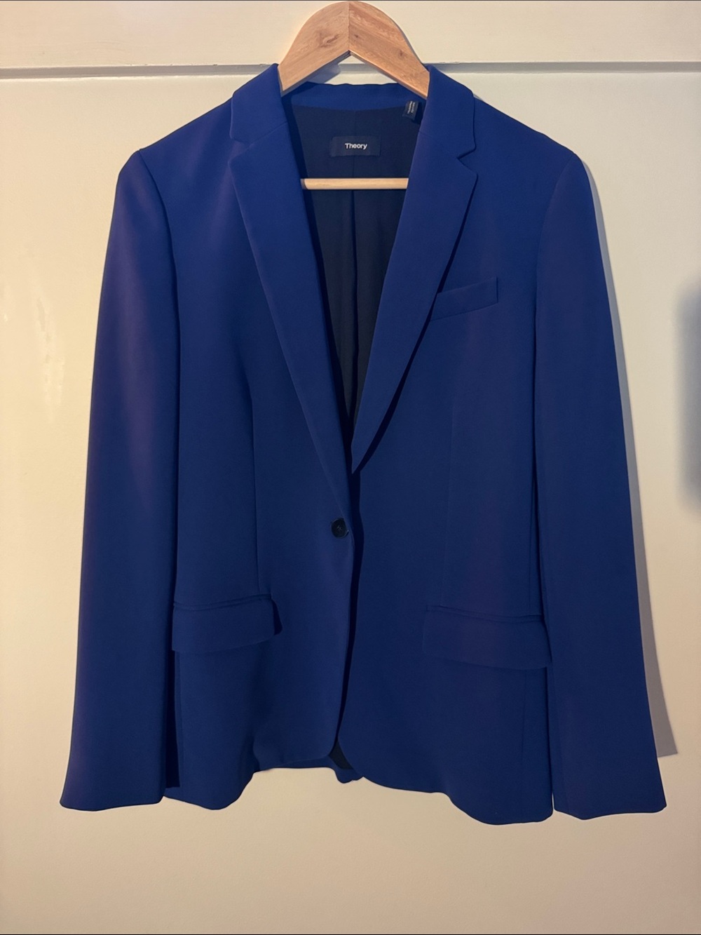 Theory Staple Blazer B Cobalt Blue Single Button Tailored Career Jacket Size 6